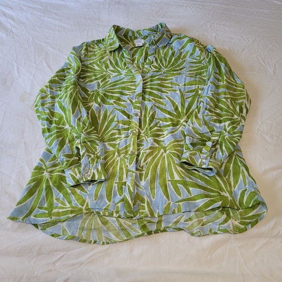Sigrid Olsen Tops - Sigrid Olsen Top Blouse Shirt Size L Linen Button Up Long Sleeve Leaf Print